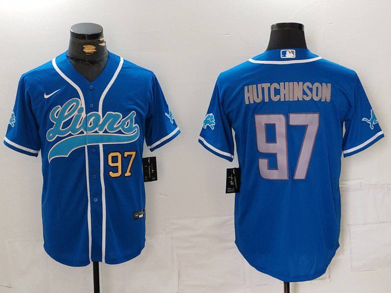 Men Detroit Lions 97 Hutchinson Blue Second generation joint name 2024 Nike Limited NFL Jersey style 2